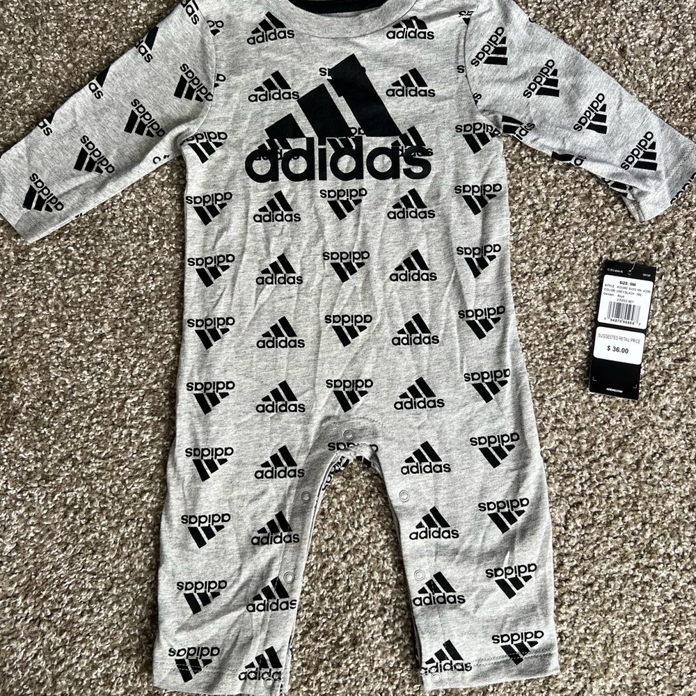 Adidas Black and Gray Kids Footie One Piece